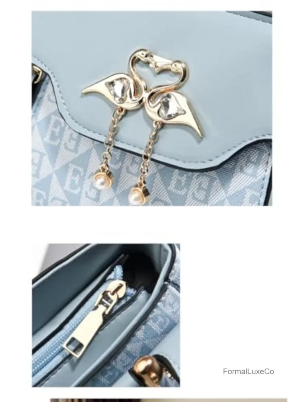 Elegant Monogram Flamingo Faux Leather Satchel Handbag with Pearl Charms